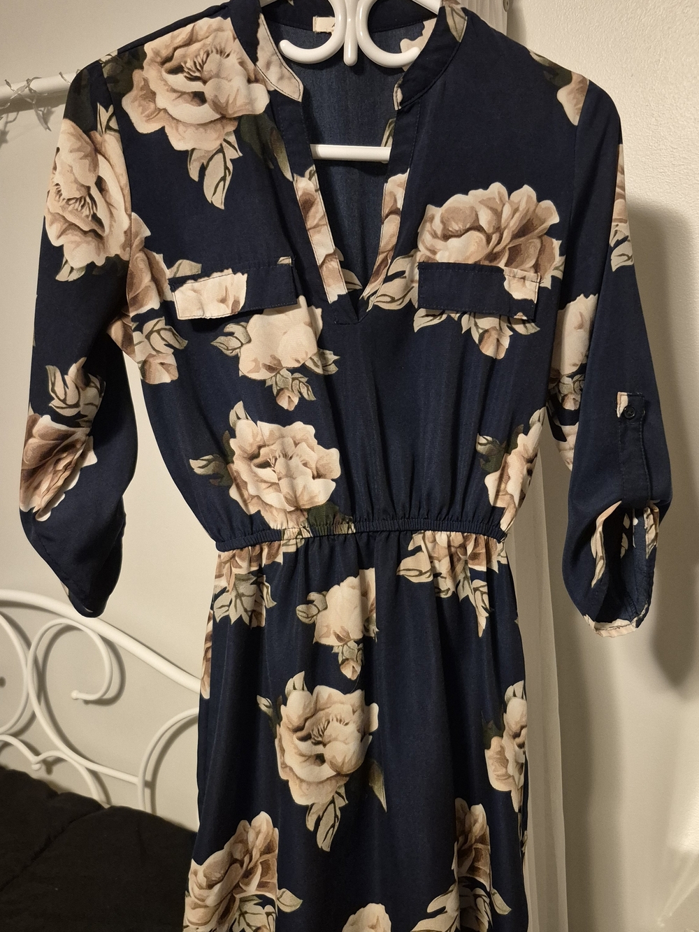 Ardene Navy Floral Elastic-Waist Midi Dress